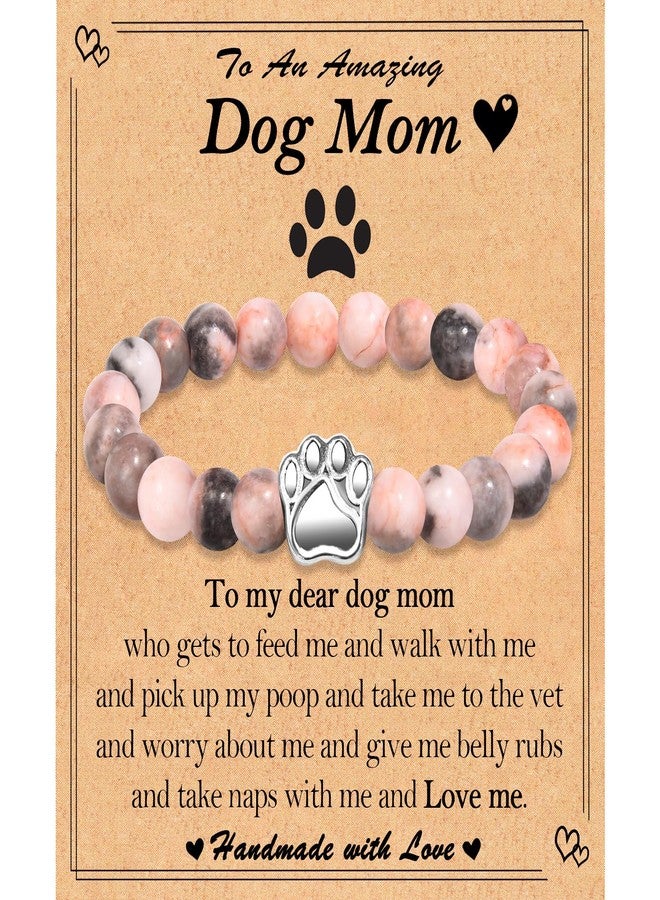 FIEEFX Dog Mom Gifts for Women as Birthday Christmas Stocking Valentines Mothers Day Easter Basket Stuffers, Beaded Paw Bracelet Gifts for Dog Mom Lovers, Pink - Image 1